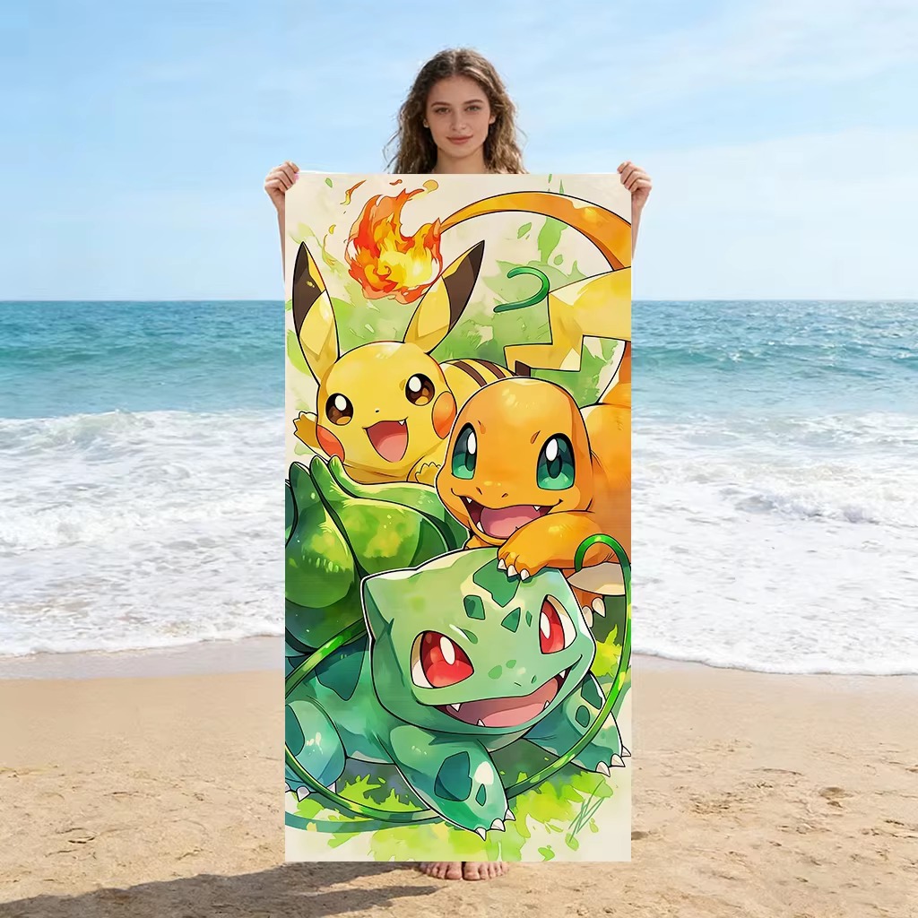 P-포켓몬 스타터즈 애니메이션 비치 타월, 피카추 샤르 - Beach Towel Large 리뷰 및 가격